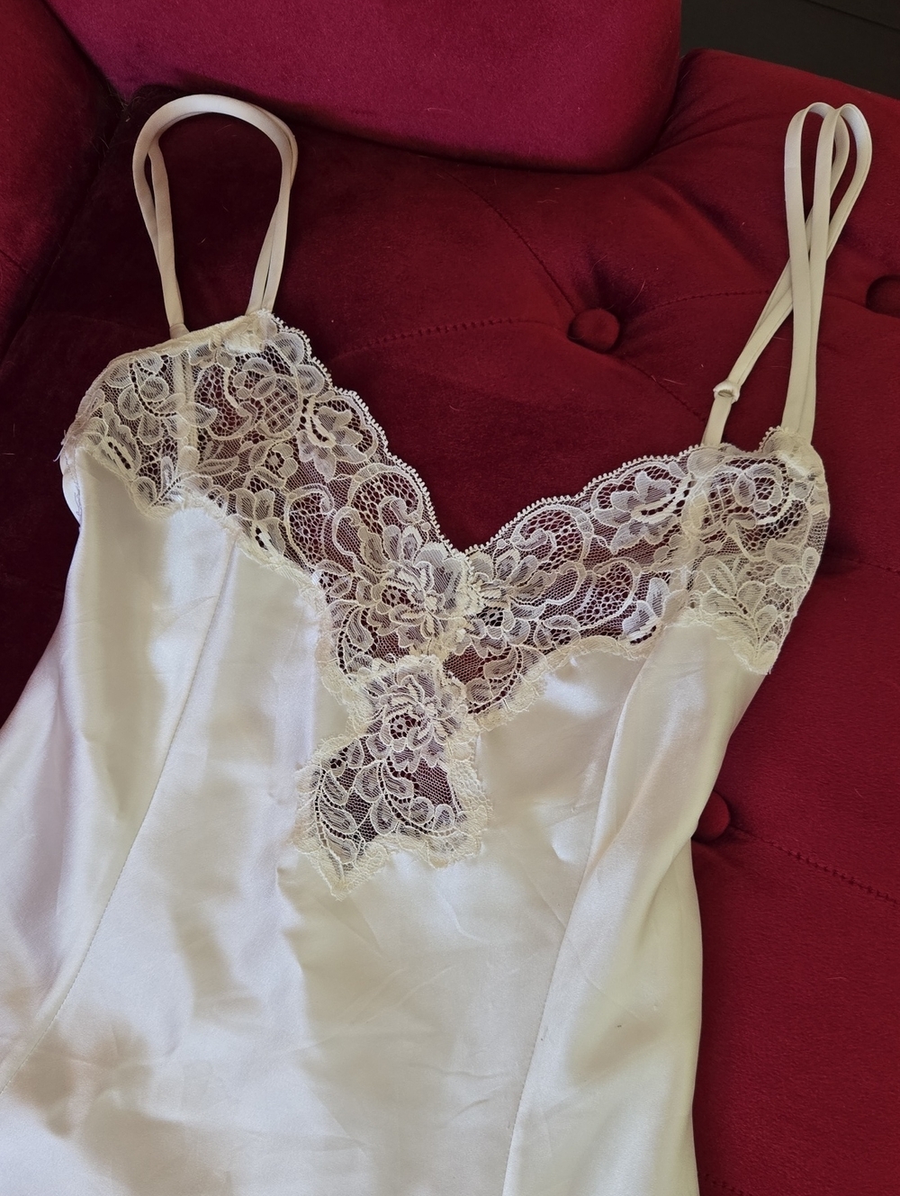 Victoria's Secret Lace-Trim Satin Cami Slip Dress - White